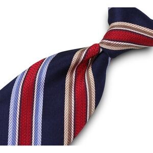 Robert Talbott Carmel Silk Neck Tie Red Blue Tan Repp Stripe Hand Sewn Men's